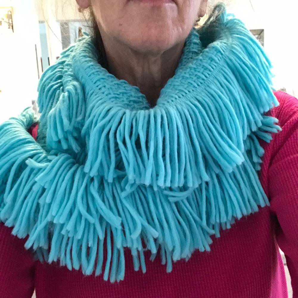 NWT Echo Design aqua fringe scarf